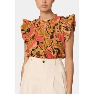 Cleobella Maritza Ruffle Sleeve Blouse Size Medium In Osaria Print NWT